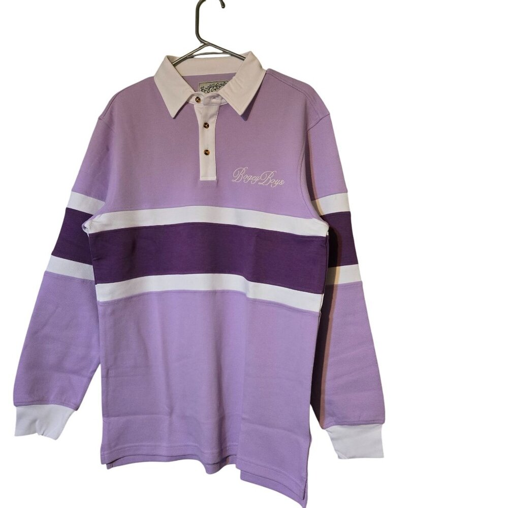 Bogey Boys Men's MD Golf Purple/White Striped Long Sleeve Polo Shirt Outdoorsy - Picture 2 of 9
